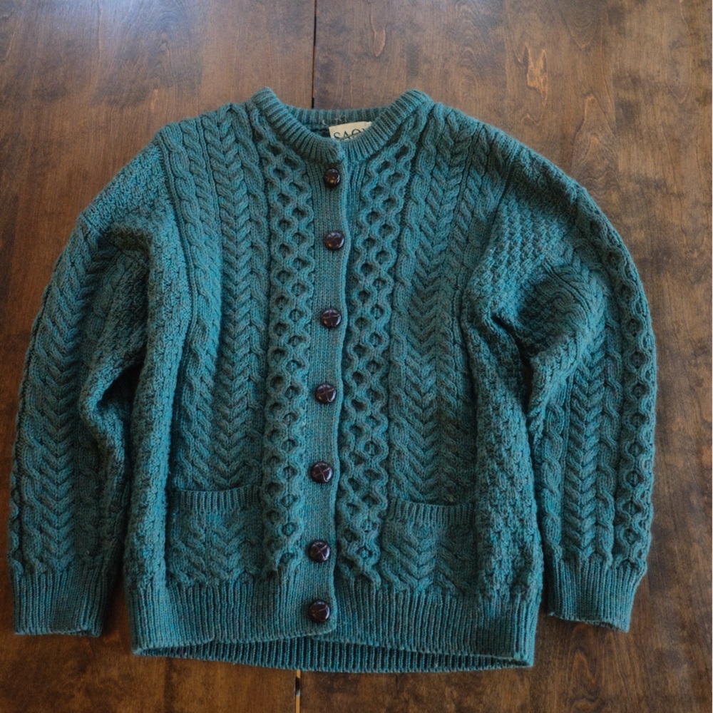 100% Merino Wool Green Sweater Aran Sweater Market SAOL Ireland